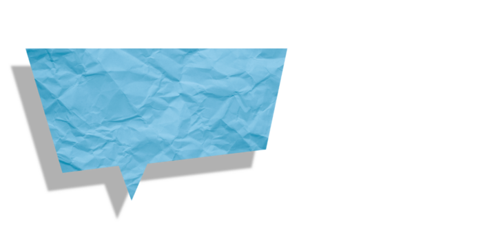 Light blue speech bubble crumpled paper isolated on transparent background