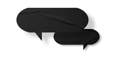 Black speech bubble crumpled paper isolated on transparent background
