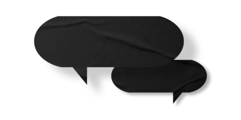 Black speech bubble crumpled paper isolated on transparent background