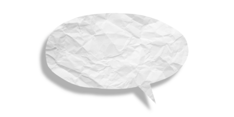 White speech bubble crumpled paper isolated on transparent background