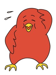 Obraz premium バツが悪そうに頭をかく赤い鳥のキャラクターイラスト