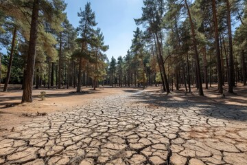 Dry Cracked Earth Underneath Lush Green Trees