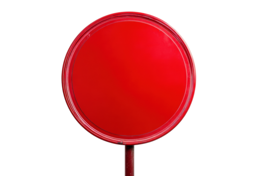 Minimalistic red circle sign on black background, cut out