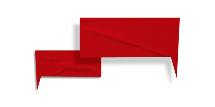 Red speech bubble crumpled paper isolated on transparent background