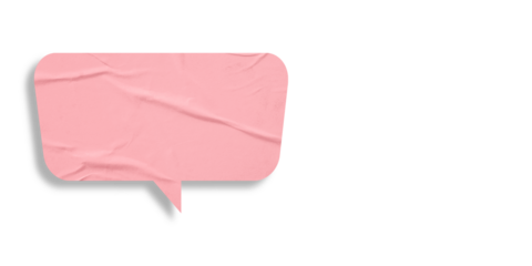 Pink speech bubble crumpled paper isolated on transparent background
