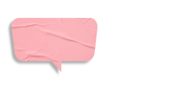 Pink speech bubble crumpled paper isolated on transparent background