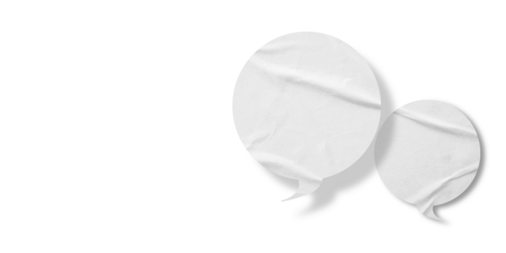 White speech bubble crumpled paper isolated on transparent background