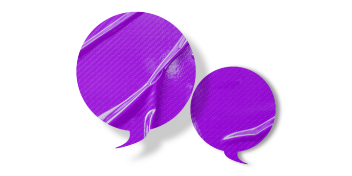 Purple speech bubble crumpled paper isolated on transparent background