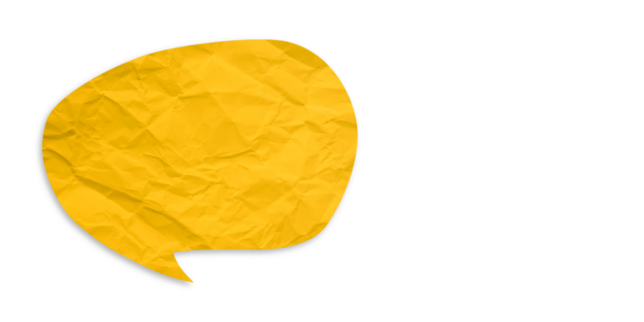 Yellow speech bubble crumpled paper isolated on transparent background