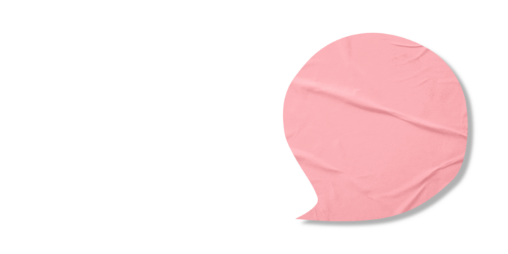 Pink speech bubble crumpled paper isolated on transparent background