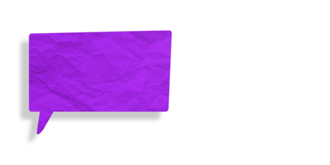 Purple speech bubble crumpled paper isolated on transparent background