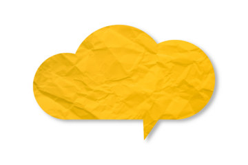 Yellow speech bubble crumpled paper isolated on transparent background