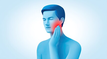 Fototapeta premium Abstract 3D Character with Toothache Highlighted on Cheek 