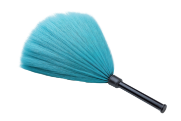 Blue soft duster with black handle for efficient dust cleaning, cut out