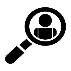 People Magnifiying Glass Fill Icon. Black and White Magnifiying Glass Symbol