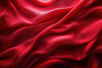 Close-up view of smooth, flowing red silk fabric with soft folds and highlights creating a sense of luxury and elegance
