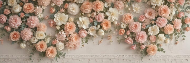Pastel vintage floral artificial flower wall backdrop with lace  , wallpaper, sweet