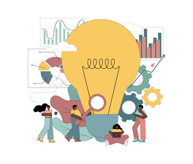 Search for new solutions, brainstorming. Flat people look at the lamp for ideas