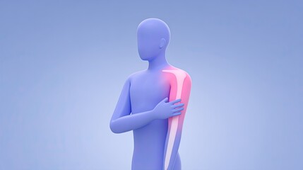 3D Abstract Character with Joint Pain Highlighted in Shoulder and Arm Showing Red Glow in Medical Health Concept Illustration on Clean Gradient Background