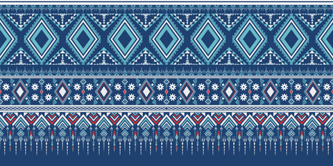 White and blue Geometric Abstract ethnic pattern,