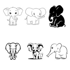 Elephant Black and white vector set