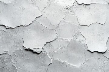 close-up of an old cracked and peeling light gray concrete or plaster wall surface showing texture and detailed damage
