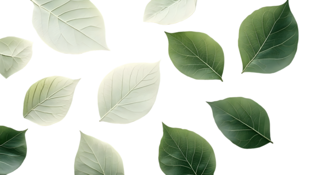Green and White Leaf on Transparent Background