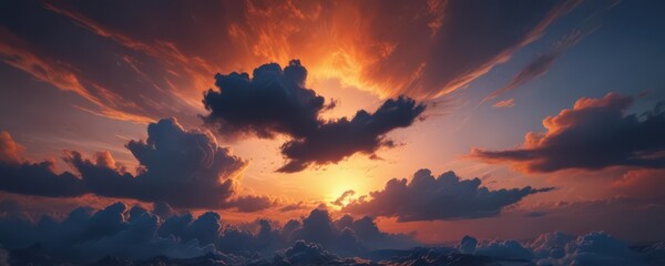 Swirling cloudscape of deep blues and fiery oranges at sunset, abstract textures ,  clouds,  creation,  view