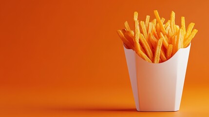 3D render of crispy French fries in a modern takeaway package.