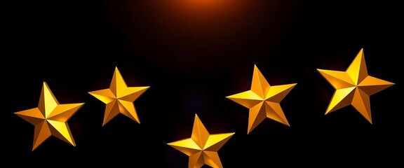Five gold stars shining brightly on a dark background, cosmos, first place