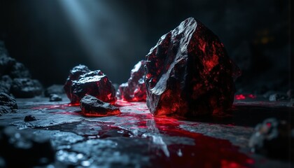 Iridescent Black Quartz with Crimson Veins – Gothic Mystery, Raw Power, Abstract Composition