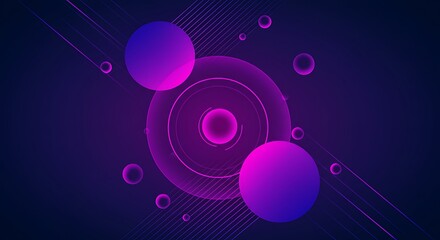 Abstract Cosmic Spheres: Neon Gradient Circles and Lines