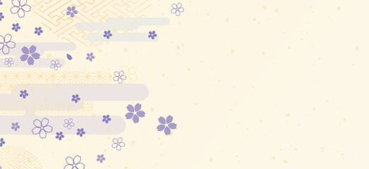 Blue Sakura Gold Circle Japanese Vector Backdrop