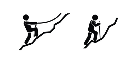 icon climber, hiking, sticks figure human silhouette