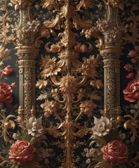 Opulent blooms and regal crests, intricate wallpaper, opulent, design, royal