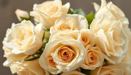 Obraz premium Elegant bunch of ivory roses, delicate petals, soft light, timeless, blossoms