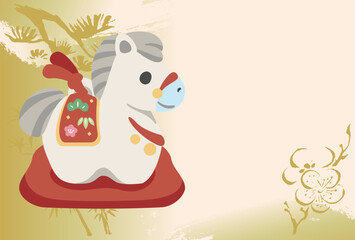 年賀状　年賀　2026　午　午年　馬　うま　土鈴　墨絵　かわいい　テンプレート　デザイン　イラスト