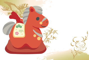 年賀状　年賀　2026　午　午年　馬　うま　土鈴　かわいい　はがきテンプレート　デザイン　イラスト