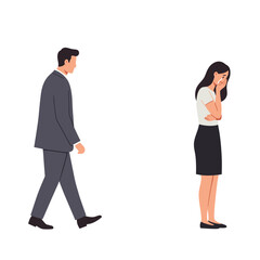 Obraz premium Man walking away from woman looking distressed after argument 