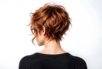 Obraz premium Back Short Hair – Wavy Layered Pixie Cut on Woman’s Back View