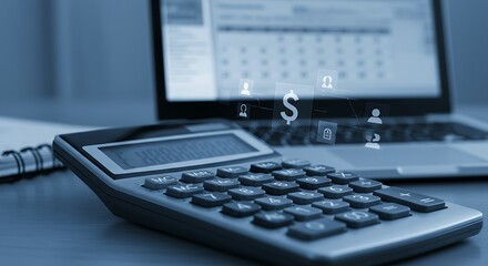 Calculator and Laptop: Modern Finance, Cool Blue Tones