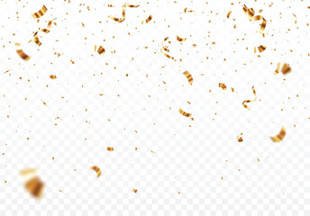 Flying Gold confetti and ribbon banner, isolated on transparent backgrounds