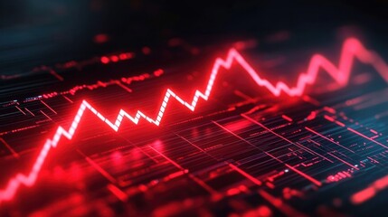 Red glowing digital financial chart showing fluctuating data trends with sharp peaks and valleys on a dark futuristic interface