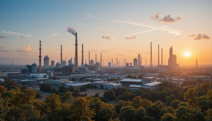 Industrial Power Plant At Sunset	
