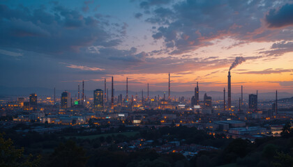 Industrial Power Plant At Sunset	

