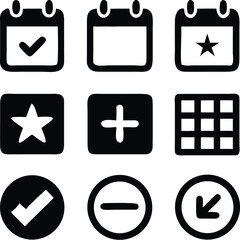 High-Quality Vector Icons Calendar, Checkmark, Star, Plus, Grid, Minus, Arrow