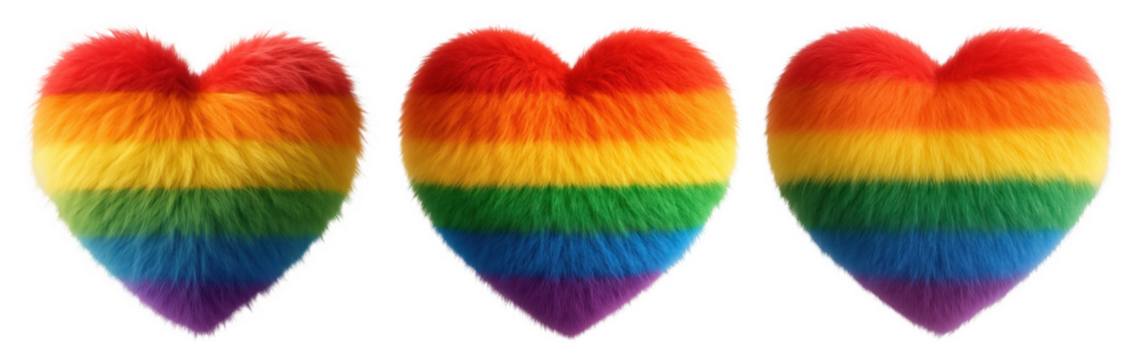 PNG Colorful furry rainbow hearts, element set on transparent background - Powered by Adobe