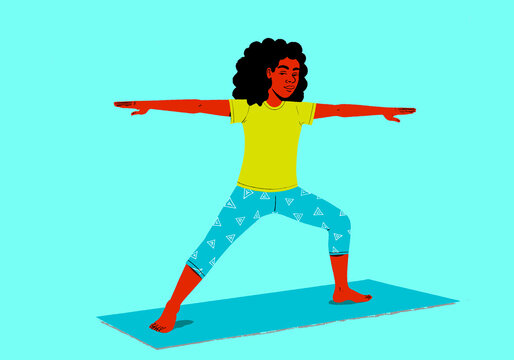 Illustration of a person practicing yoga on a mat with a focus on balance and mindfulness