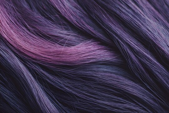 A close-up view of dyed purple hair with strands of pink, creating a visually stunning texture - Powered by Adobe