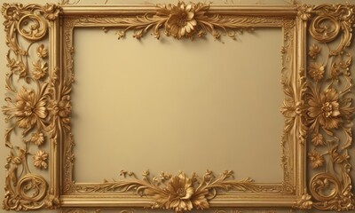 Ornate gold vintage scroll frame with delicate floral details , graphic, decoration